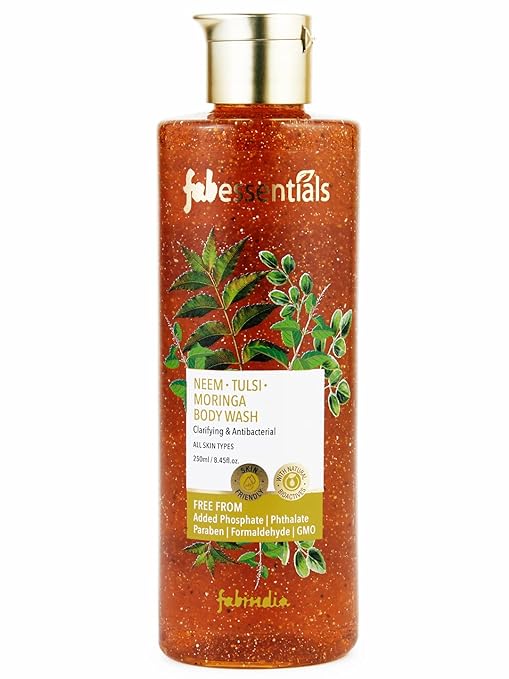 Fabessentials Neem Tulsi Moringa Body Wash | with the Goodness of Apricot Seed | Exfoliates Dead Skin Cells | Removes Excessive Oiliness | with Antibacterial & Antifungal Properties | Skin-Friendly pH - 250 ml