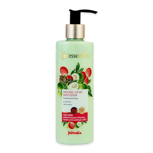 Fabessentials Avocado Lychee Body Lotion | enriched with Almond Oil | Detoxifying & Purifying Lotions that Moisturises & Nourishes | Protects against sunburn and free radical damage - 250 ml