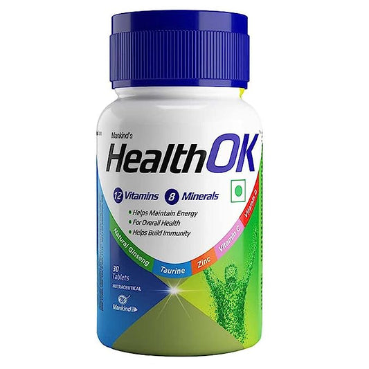 Mankind Health Ok Multi Vitamin  Multimineral  Amino Acids with Ginseng Extract  Zinc  Vitamin C & Vitamin D for Men for Daily Energy  Overall Health  Immunity and Mental Alertness 30 Tablets