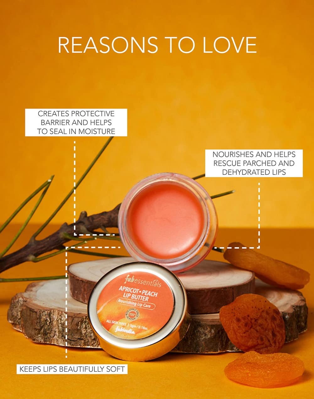 Fabessentials Apricot Peach Lip Butter | infused with Shea Butter | with 100% Edible Grade Flavour & No Artificial Fragrance | for Instant Light Weight Lip Moisturisation - 5 gm