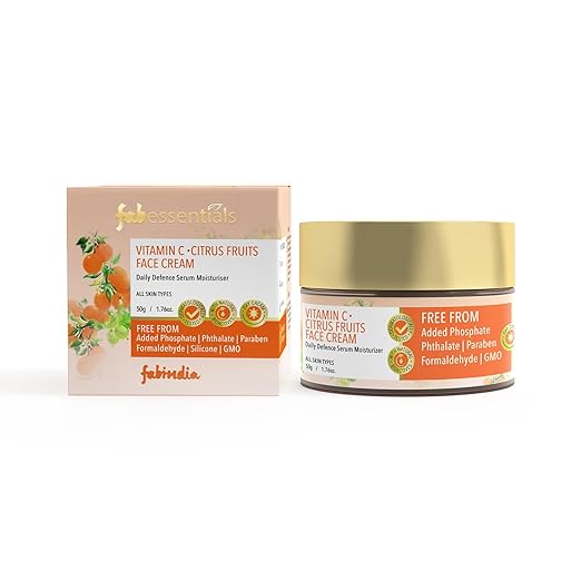 Fabessentials Vitamin C Face Cream | with Aloe Vera Juice Allantoin & Kokum Seed Butter | Daily Defence Serum Moisturiser for Instant Hydration & Illuminating Skin | Targets Photo-Ageing & Gives Youthful Radiance - 50 gm