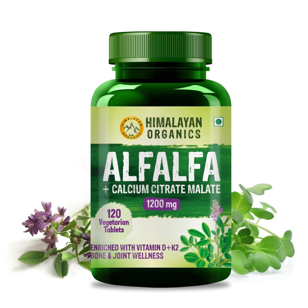 Himalayan Organics Alfalfa Calcium Citrate Malate 1200Mg Enriched With Vitamin D+k2Mk7B12Zinc & Magnesium | Boost Immunity | Good For Bone Joint & Muscle Health - 120 Veg Tablets