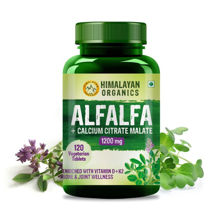 Himalayan Organics Alfalfa Calcium Citrate Malate 1200Mg Enriched With Vitamin D+k2Mk7B12Zinc & Magnesium | Boost Immunity | Good For Bone Joint & Muscle Health - 120 Veg Tablets