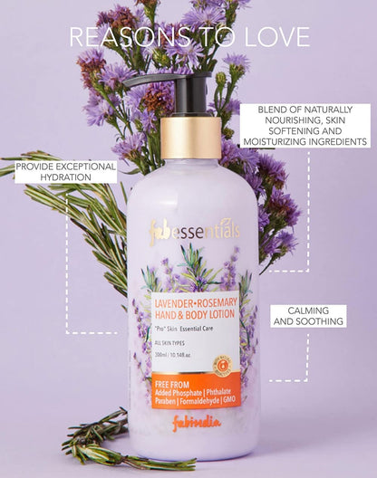 Fabessentials Lavender Rosemary Hand & Body Lotion | enriched with Shea Butter & Cocoa Seed Butter | Moisturises & Softens Rough Skin Hand & Nail Cuticles - 300 ml