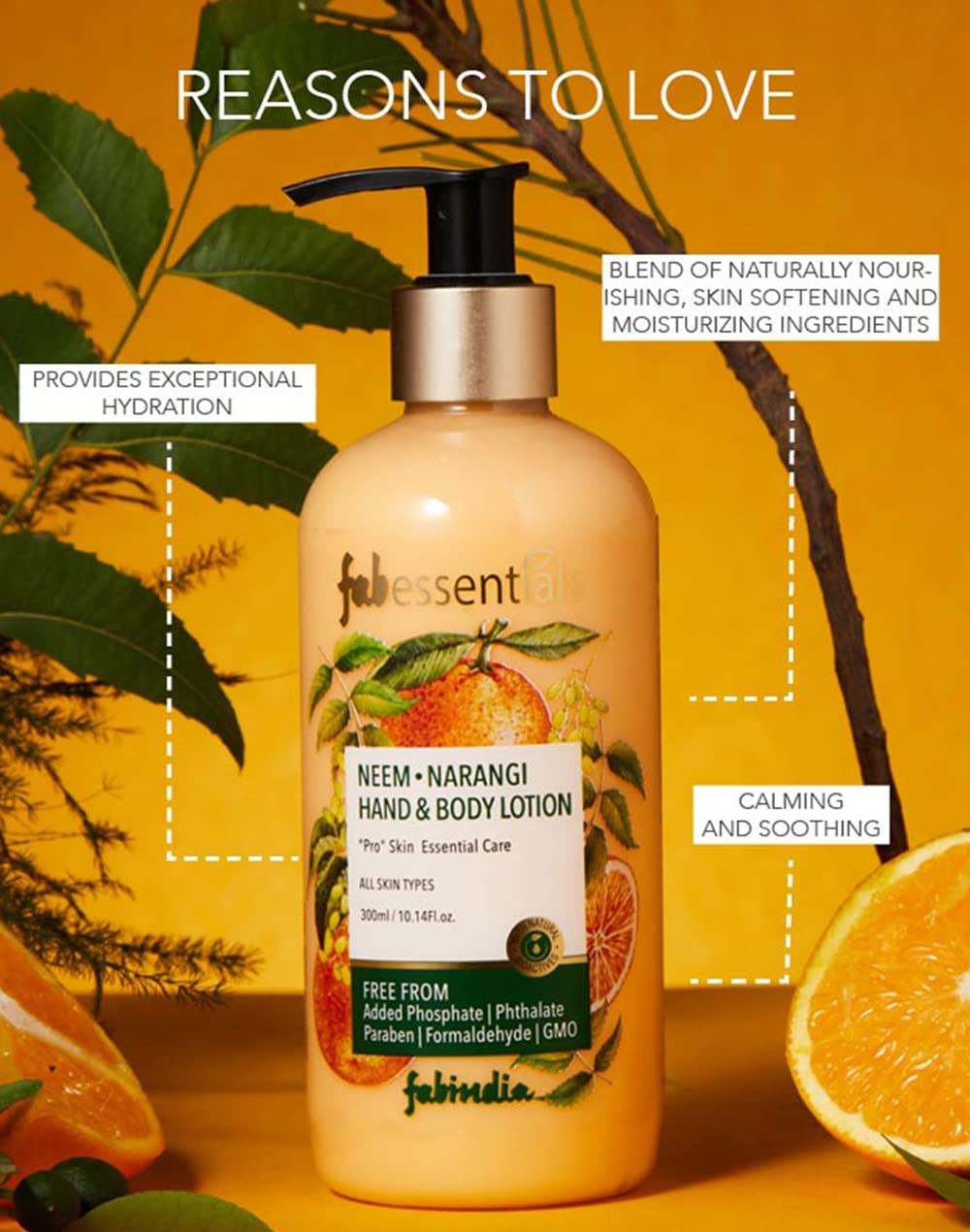 Fabessentials Neem Narangi Hand & Body Lotion | infused with Shea Butter & Cocoa Seed Butter | Moisturises & Softens Rough Skin Hand & Nail Cuticles - 300 ml