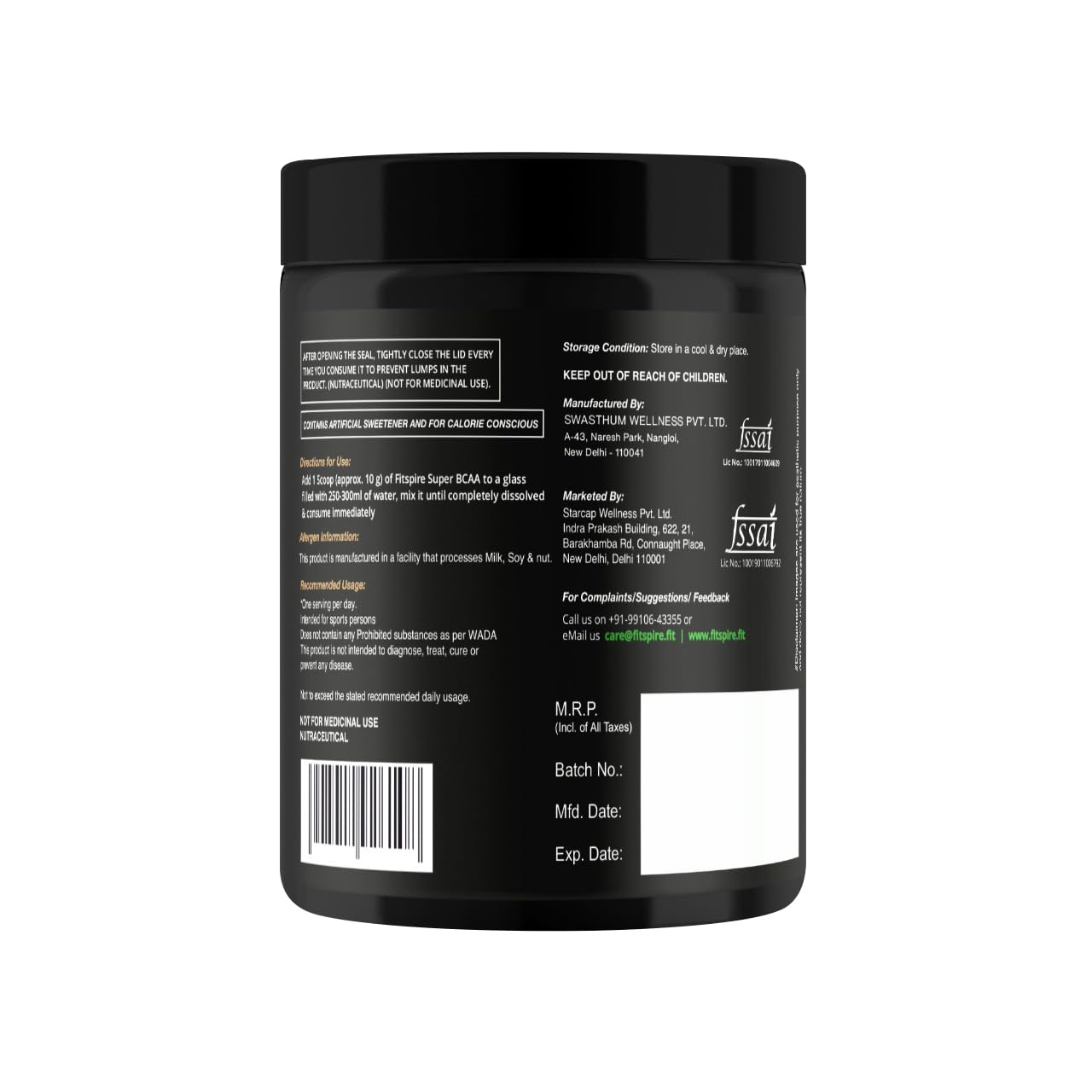 Fitspire Super Gold Vegan BCAA 2:1:1 Intra-Workout - Watermelon 250 gm (25 Servings) I Fast Muscle Recovery and Increased Endurance