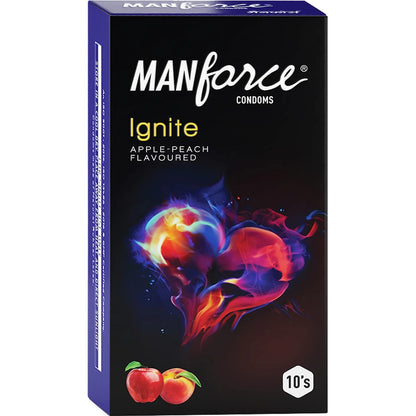 Manforce Ignite Apple-Peach Flavored Extra Dotted Condoms - 10 துண்டுகள்