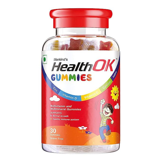 Mankind Health OK Gummies Multivitamin and Multimineral for Kids Supports Normal Growth Healthy Immune system and Brain Function for 7 -17-year-old Bottle of 30 Gummies