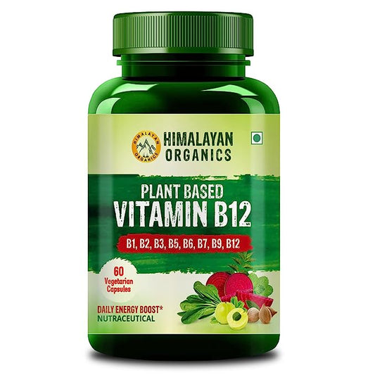 Himalayan Organics Plant Based Vitamin B-12 | Natural Wheat Grass Moringa Alfalfa | Boost Energy Level | Good For Nervous System & Brain Function -60 Veg Capsules