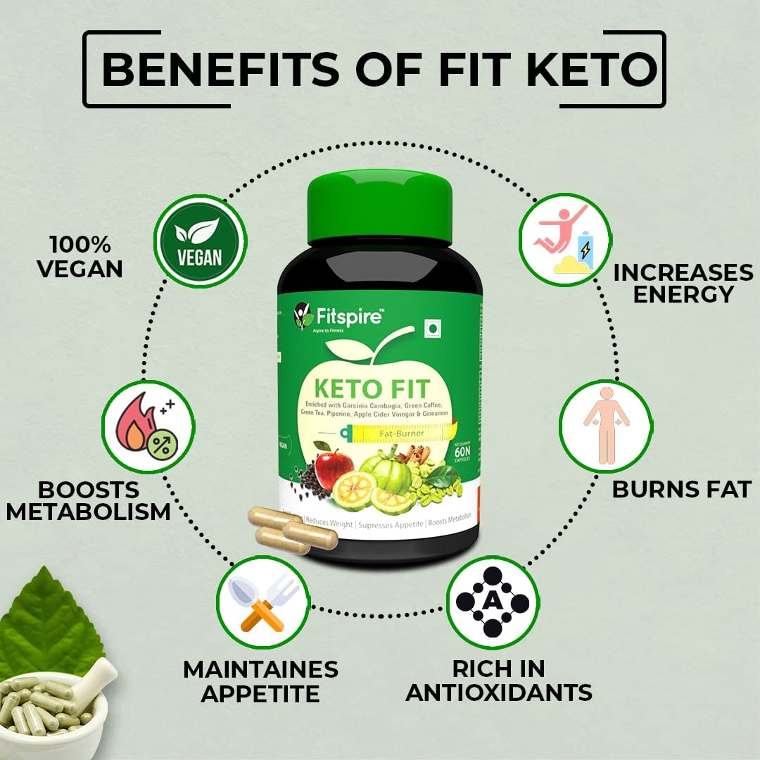 Fitspire KETO FIT 100% Vegan Weight Management Capsules - 60 Caps | Weight Loss Supplement | Keto Caps contain Green Tea & Green Coffee Extracts with Apple Cider Vinegar for detox