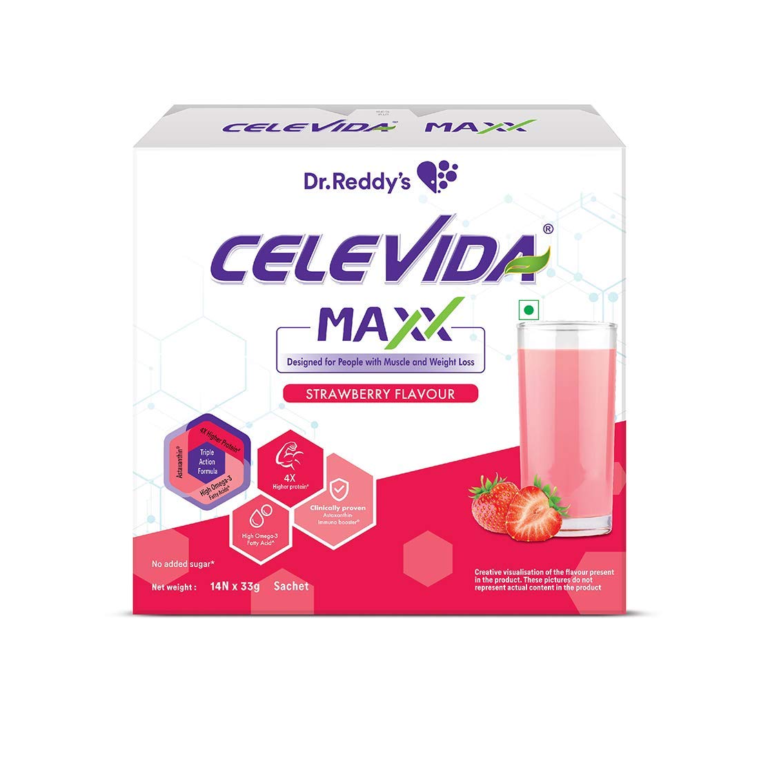 Celevida Maxx- Strawberry flavour- 33 gms Sachets of 14 such ( BIB )