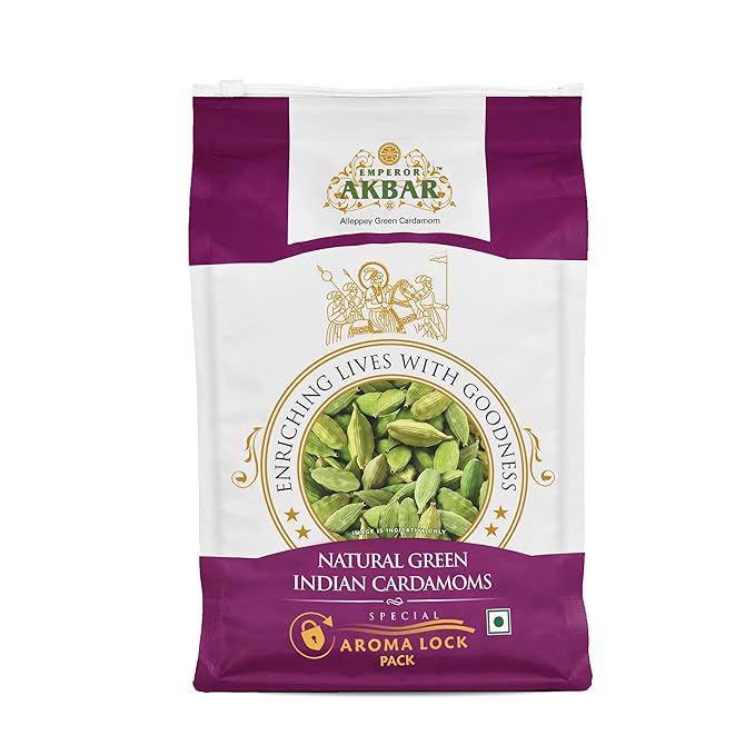 Emperor Akbar Alleppey Green 1kg Whole Cardamom (Elaichi) Superior Aroma-lock Pack (Purple Grade - 8mm above)