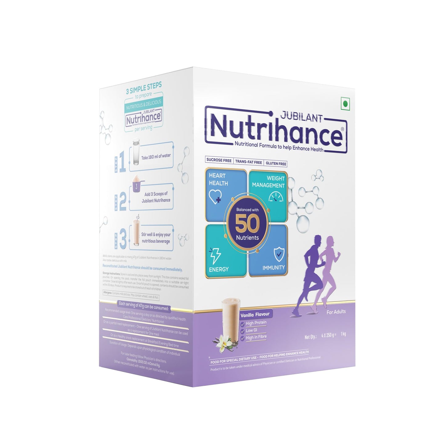 Jubilant Nutrihance Balanced with 50 Vital Nutrients | Sucrose Free Trans-fat Free  Gluten Free Nutrition Drink (1kg Vanilla Flavored)