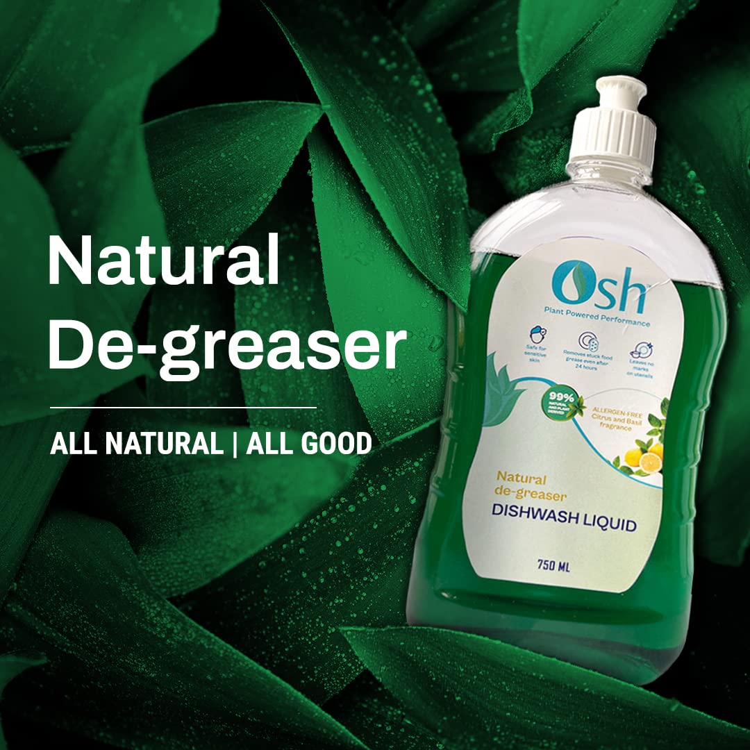 Osh Dishwash Liquid | 99% Natural & Plant derived | Removes stuck grease even after 24 hrs