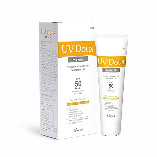 பிரிண்டன் UV Doux Mineral Sunscreen Gel SPF 50 PA+++ டின்ட்|வெள்ளை வார்ப்பு இல்லை|தண்ணீர் எதிர்ப்பு - SPF 50 PA+++ (50 கிராம்)