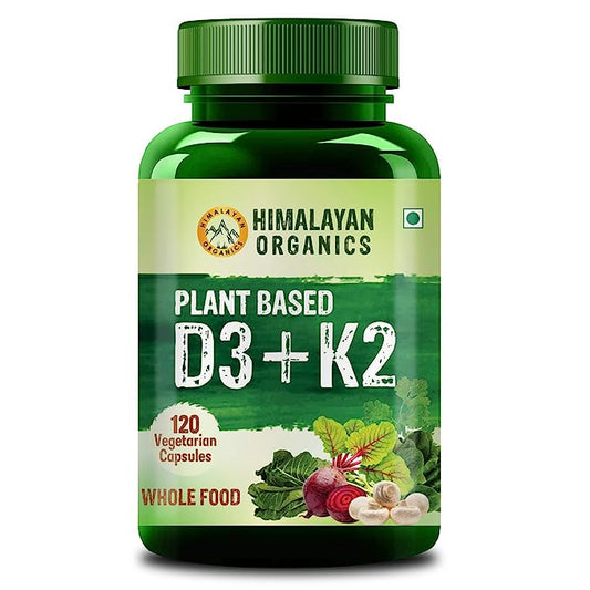 Himalayan Organics Plant Based 600iU Supplement | Vitamin D3(Lichen) + K2(Menaquinone Mk7) | Faster Absorption | Boost Immunity | Healthy Bones -120 Veg Capsules