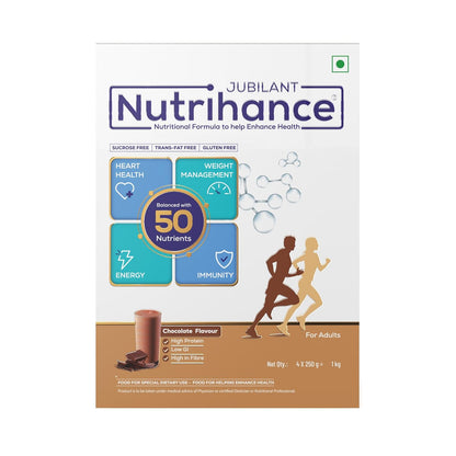 Jubilant Nutrihance Balanced with 50 Vital Nutrients | Sucrose Free Trans-fat Free  Gluten Free Nutrition Drink (1kg Chocolate Flavored)