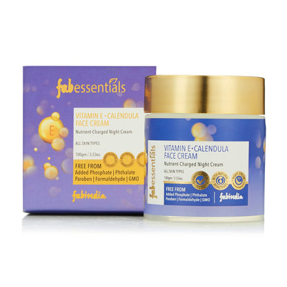 Fabessentials Vitamin E Calendula Night Cream | Nutrient Charged along with Natural-Moisturising Factor | Reduces Signs of Ageing Fine Lines & Wrinkles for Nourished & Younger Looking Skin - 100 gm