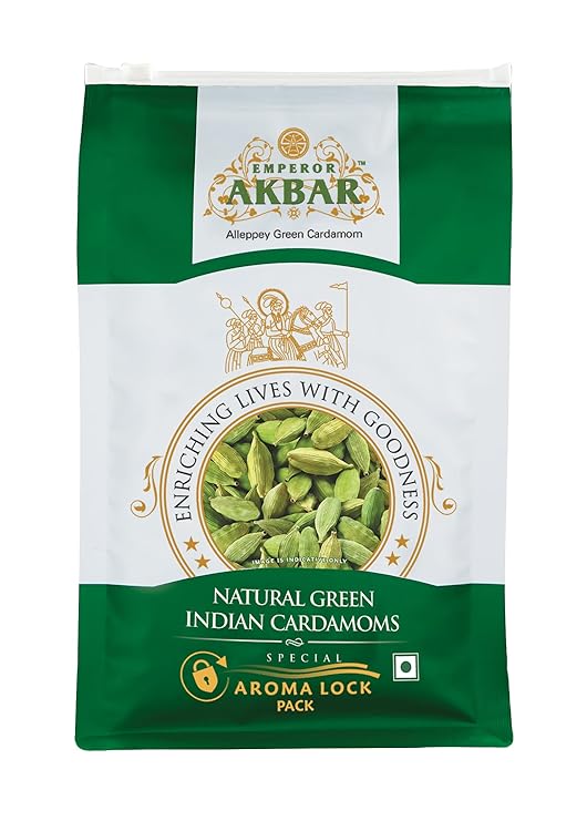 Emperor Akbar Alleppey Green 500g Whole Cardamom (Elaichi) Superior Aroma-lock Pack (Green Grade - 7 to 8mm)