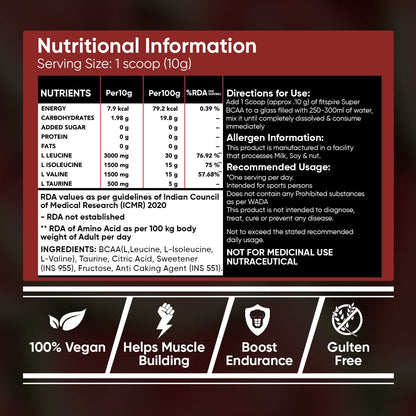फिटस्पायर सुपर गोल्ड वेगन BCAA 2:1:1 इंट्रा-वर्कआउट - तरबूज 250 ग्राम (25 सर्विंग्स) I तेजी से मांसपेशियों की रिकवरी और बढ़ी हुई सहनशक्ति