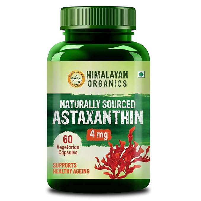 Himalayan Organics Naturally Sourced Astaxanthin 4mg | Supports Antioxidant Brain Eye & Skin Health | Improves Muscle Endurance & Recovery  Builds Immunity - 60 Veg Capsules