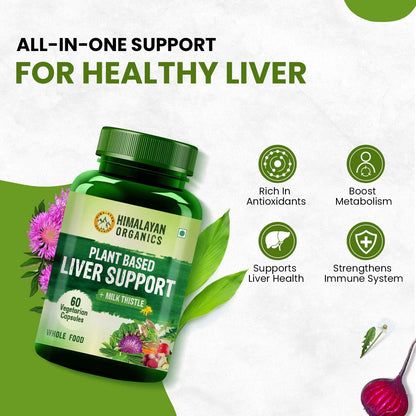 Himalayan Organics Plant Based Liver Support Supplement With Milk Thistle  Turmeric  Beetroot  Dandelion | Supports Digestion & Immunity | For Men & Women - 60 Veg Capsules