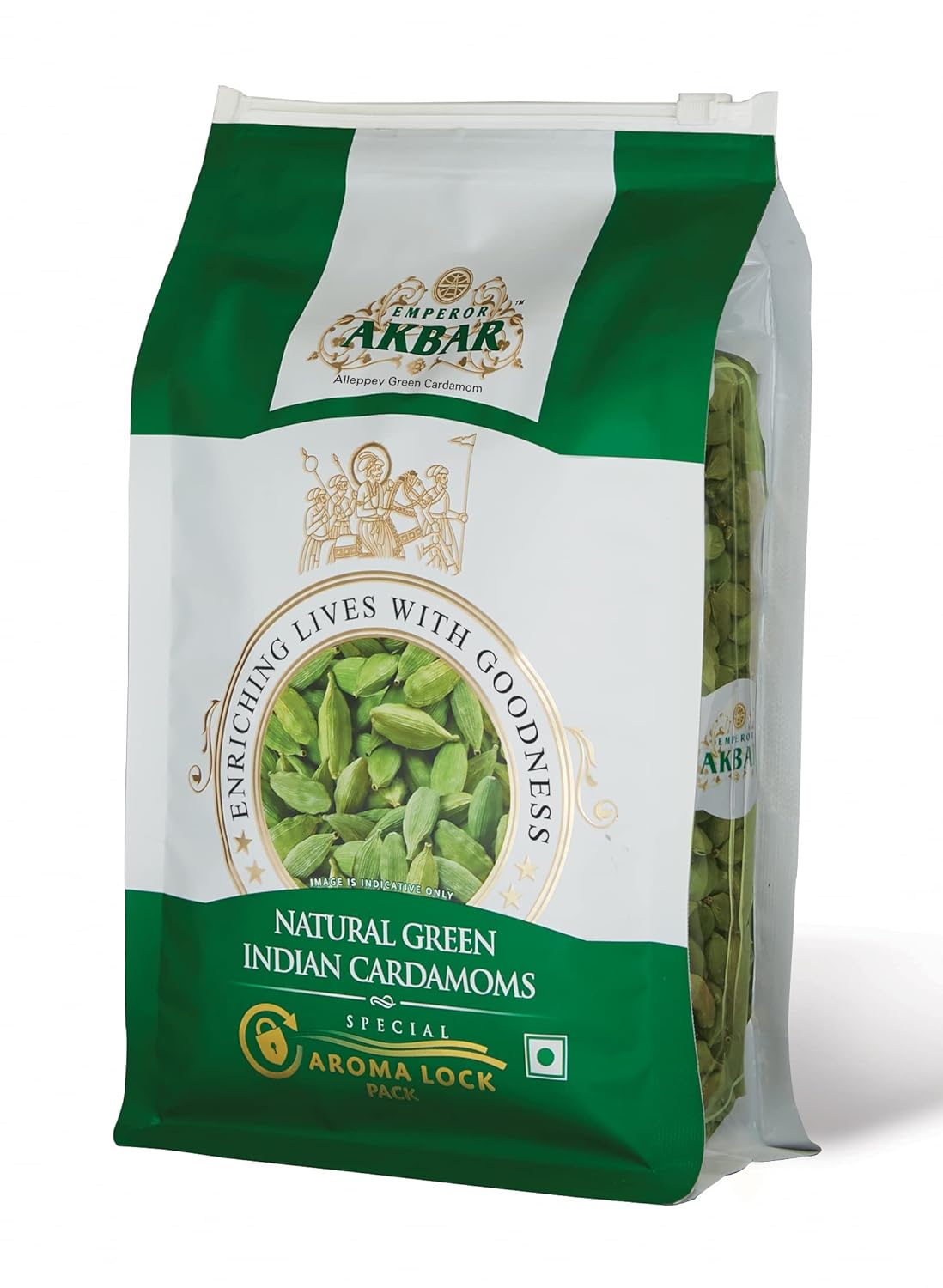 Emperor Akbar Alleppey Green 500g Whole Cardamom (Elaichi) Superior Aroma-lock Pack (Green Grade - 7 to 8mm)