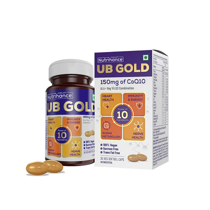 JUBILANT Nutrihance UB Gold Coenzyme Q10 (CoQ10) 150mg Supplement 100% Vegan Softgel |ALA Vit B12 D3  (30 Capsules)