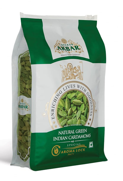 Emperor Akbar Alleppey Green 500g Whole Cardamom (Elaichi) Superior Aroma-lock Pack (Green Grade - 7 to 8mm)