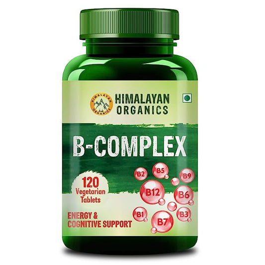 Himalayan Organics Vitamin B Complex with 100% RDA B1  B2  B3  B5  B6  B7  B9 & B12 | Hair Growth  Energy & Immunity | Youthful Skin - 120 Veg Tablets