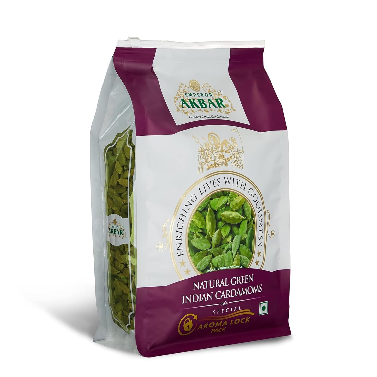 Emperor Akbar Alleppey Green 1kg Whole Cardamom (Elaichi) Superior Aroma-lock Pack (Purple Grade - 8mm above)