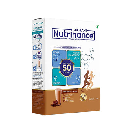 JUBILANT Nutrihance 50 உயிர்ச் சத்துக்கள் கொண்ட சமச்சீரான ஊட்டச்சத்து நிறைந்த முழுமையான பானம் | ஊட்டச்சத்து பானம் (200 கிராம் சாக்லேட் சுவை கொண்டது)