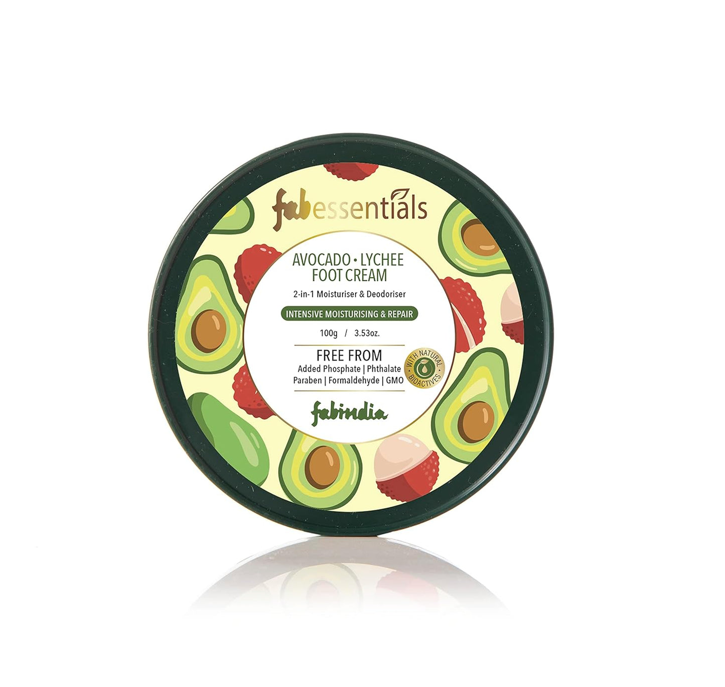 Fabessentials Avacado Lychee Foot Cream | enriched with Shea Butter & Jojoba Oil | 2-in-1 Moisturiser & Deodoriser | for Intensive Foot Moistursing & Repair - 100 gm