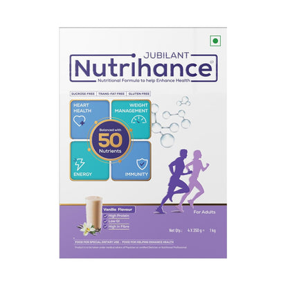 Jubilant Nutrihance Balanced with 50 Vital Nutrients | Sucrose Free Trans-fat Free  Gluten Free Nutrition Drink (1kg Vanilla Flavored)