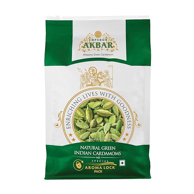 Emperor Akbar Alleppey Green 1kg Whole Cardamom (Elaichi) Superior Aroma-lock Pack (Green Grade  7 to 8mm)