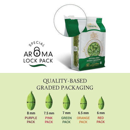 Emperor Akbar Alleppey Green 1kg Whole Cardamom (Elaichi) Superior Aroma-lock Pack (Green Grade  7 to 8mm)