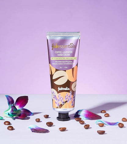 Fabessentials Coffee Lavender Hand Cream - SPF 15 | with the Goodness of Shea Butter | Protects from Premature Ageing Affects Caused by Sun Exposure 50 gm