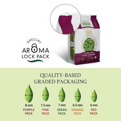 Emperor Akbar Alleppey Green 1kg Whole Cardamom (Elaichi) Superior Aroma-lock Pack (Purple Grade - 8mm above)