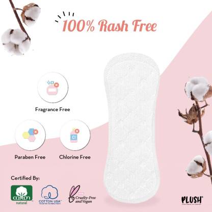 PLUSH Panty Liners Large (180mm)|Pure U.S. Cotton with Quad Lock Design for instant dryness |Suitable for all skin Pantyliner  (Pack of 30)