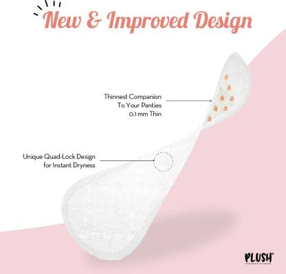 PLUSH Panty Liners Large (180mm)|Pure U.S. Cotton with Quad Lock Design for instant dryness |Suitable for all skin Pantyliner  (Pack of 30)