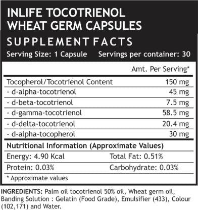 Inlife Tocotrienol with Wheat Germ Oil Supplement  Vitamin E Family  (30)