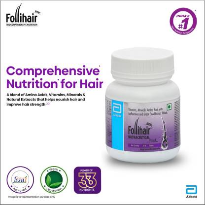 Follihair New by Abbott  Comprehensive Nutrition for Hair  Helps Nourish  Strengthen and Stimulate Hair Follicles Amino Acids  Vitamins  Minerals with Isoflavones and Grape Seed Extract Tablets  30s Bottle