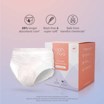 Nua Overnight Disposable Period Panties | M - L | 360 Degree Coverage for Protection Sanitary Pad  (Pack of 5)