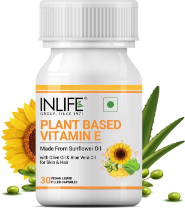 Inlife Plant Based Natural Vitamin E Capsules for Face and Hair Glowing Skin  (30 Capsules)