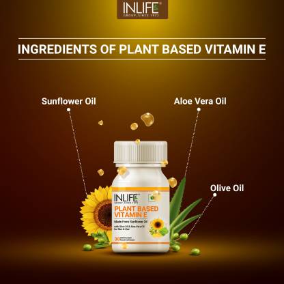 Inlife Plant Based Natural Vitamin E Capsules for Face and Hair Glowing Skin  (30 Capsules)