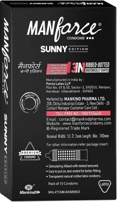 MANFORCE Ribbed & Dotted Sunny Edition Condoms - 10 Pieces Condom  (10 Sheets)