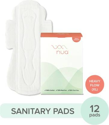 Nua Ultra Thin Rash Free Sanitary Pads - 12 XL Pads with Disposal Cover Heavy Flow - Wider Back Design Sanitary Pad  (Pack of 12)