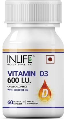 Inlife Vitamin D3 600 IU Supplement With Coconut Oil Immunity& Bone Health- 60 Capsules  (60 Capsules)