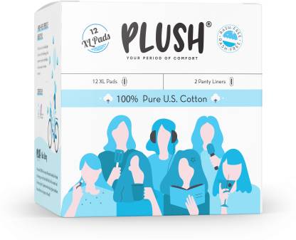 PLUSH 2 PACK - 100 % Rash free Cotton Sanitary Napkins | All 12 XL Pads Sanitary Pad