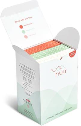 Nua Ultra Thin Rash Free Sanitary Pads - 12 Pads || 3 Heavy Flow Pads 5 Medium Flow Pads and 4 Light Flow Pads || Zero Toxins || Free Disposal Cover with each Sanitary Pad  (Pack of 12)